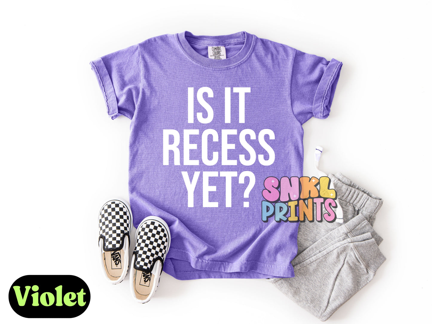 Is It Recess Yet Shirt – Funny Teacher & Student Comfort Colors Tee, Back to School Outfit, DTF Printed Shirt for Kids & Adults, Classroom Humor Tee