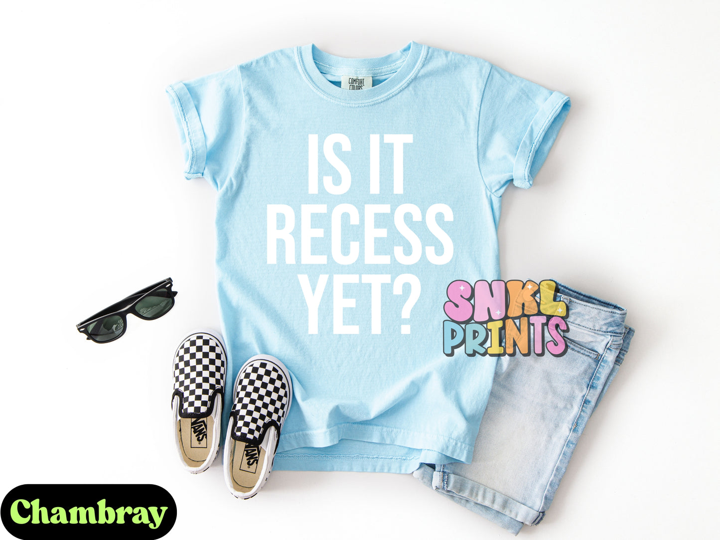 Is It Recess Yet Shirt – Funny Teacher & Student Comfort Colors Tee, Back to School Outfit, DTF Printed Shirt for Kids & Adults, Classroom Humor Tee