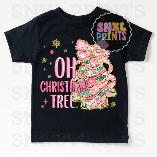 Pink Oh Christmas Tree Cake Tee | Kids & Adult
