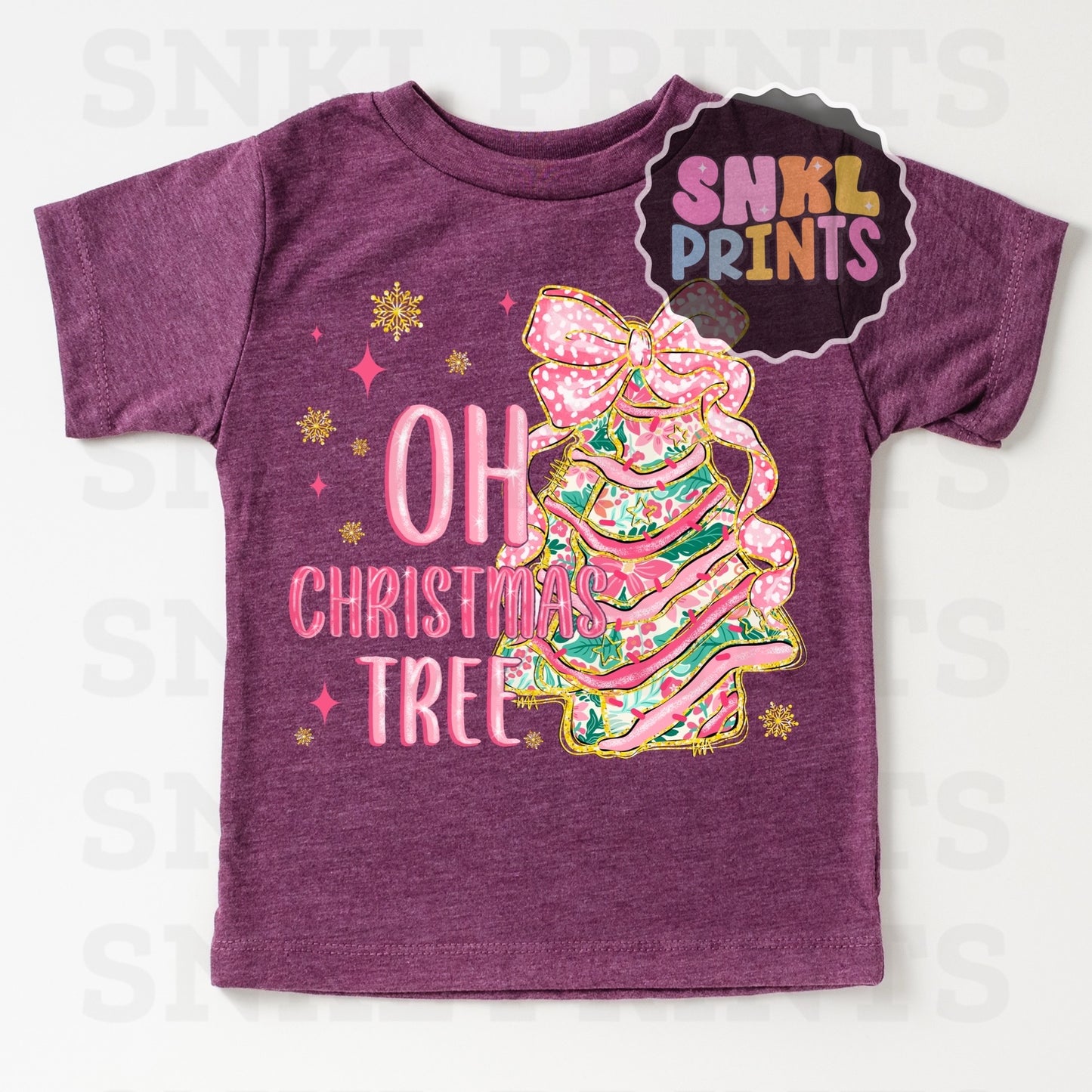Pink Oh Christmas Tree Cake Tee | Kids & Adult