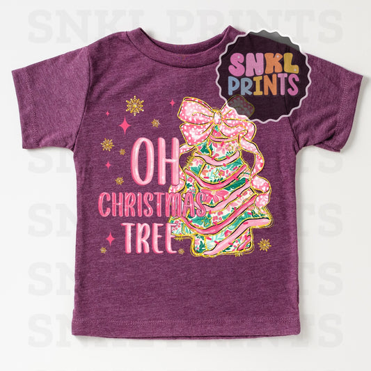 Pink Oh Christmas Tree Cake Tee | Kids & Adult