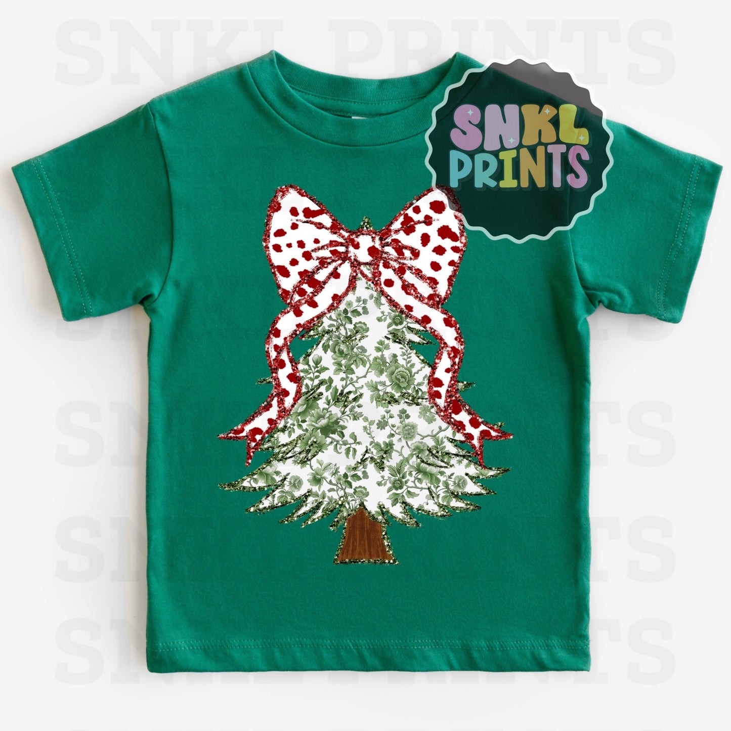 Faux Glitter Coquette Christmas Tree Tee | Kids & Adult