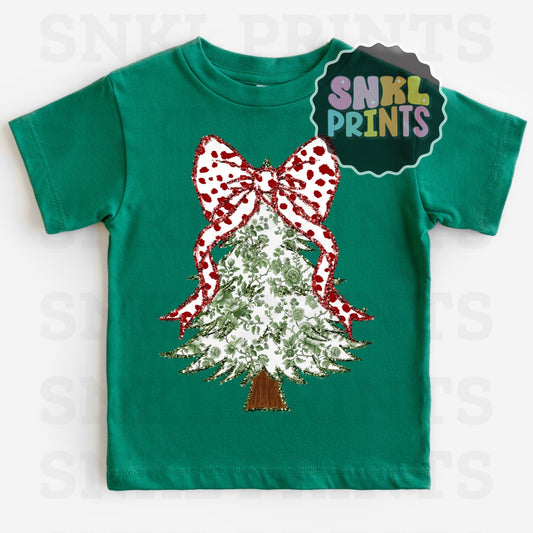 Faux Glitter Coquette Christmas Tree Tee | Kids & Adult