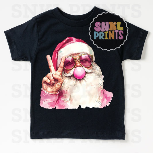 Retro Santa Blowing Bubble Peace Sign Tee | Kids & Adult