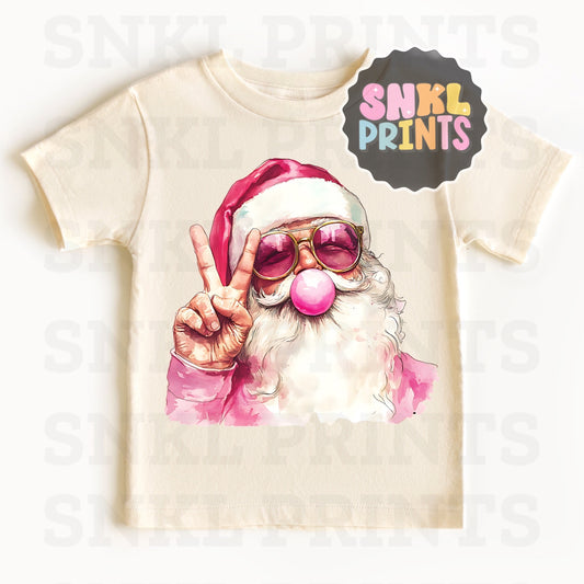 Retro Santa Blowing Bubble Peace Sign Tee | Kids & Adult