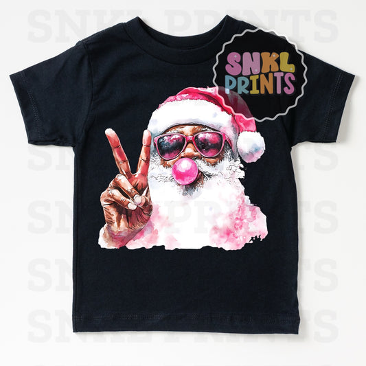 Retro Black Santa Blowing Bubble Peace Sign Tee | Kids & Adult