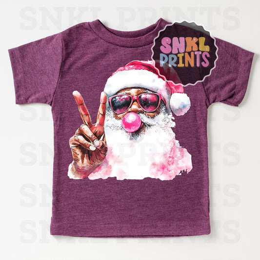 Retro Black Santa Blowing Bubble Peace Sign Tee | Kids & Adult