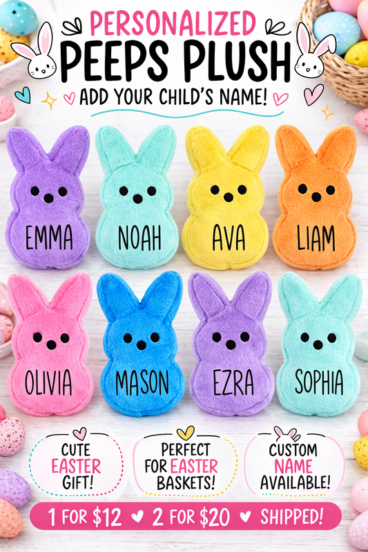 Personalized Peeps Plush | Custom Name Easter Bunny Stuffed Animal | Easter Basket Stuffer for Kids | Peeps Plushie Gift