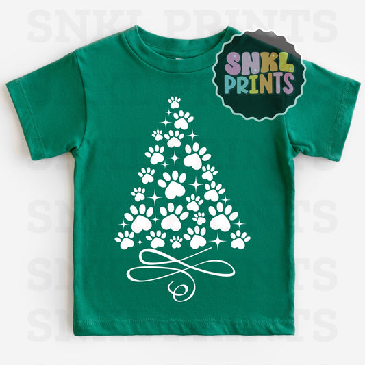 Dog Paws Christmas Tree Tee | Kids & Adult