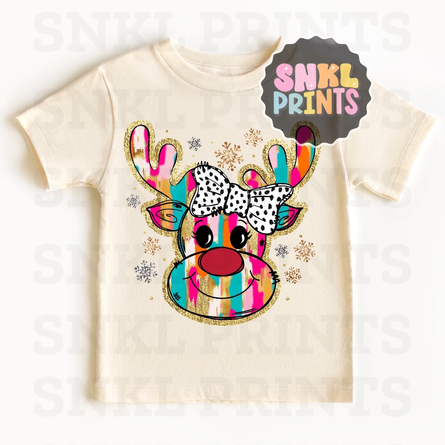 Faux Glitter Reindeer Tee | Kids & Adult