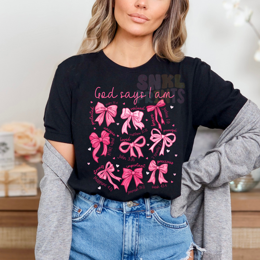 God Says I Am Coquette Bow | ChristianShirt & Sweatshirt | Kids & Adults