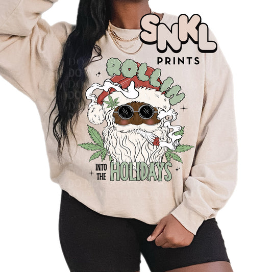 Rollin' into the Holidays | Brown Santa | Adult - SNKL Prints