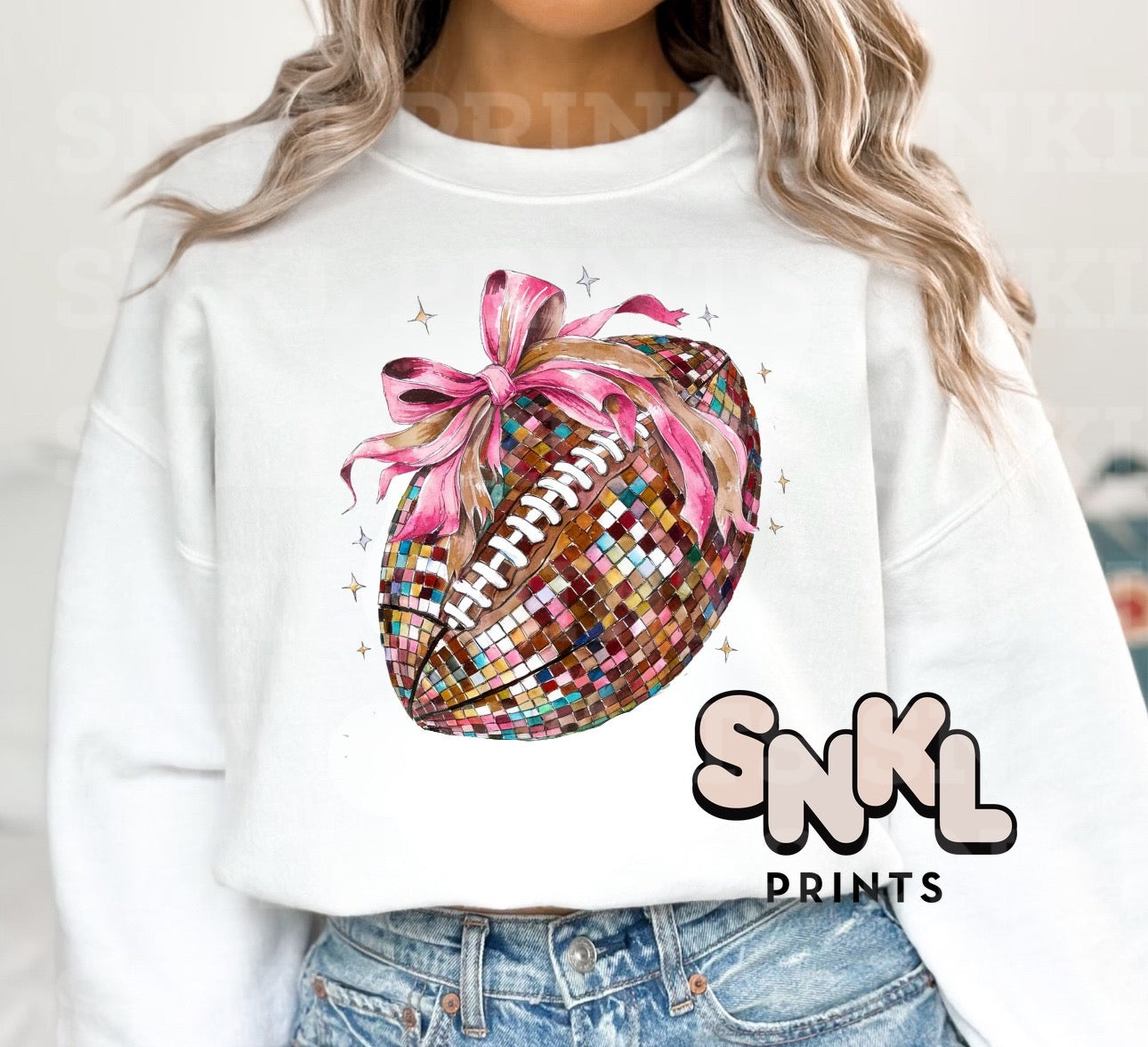 Football Faux Sequin Bow Sweatshirt