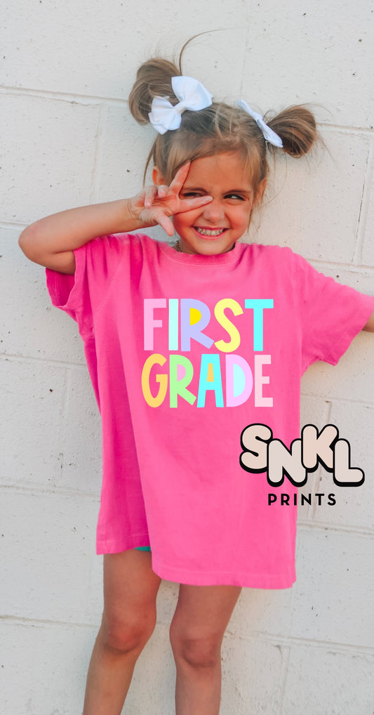 First Grade Pastel Graphic Tee - SNKL Prints